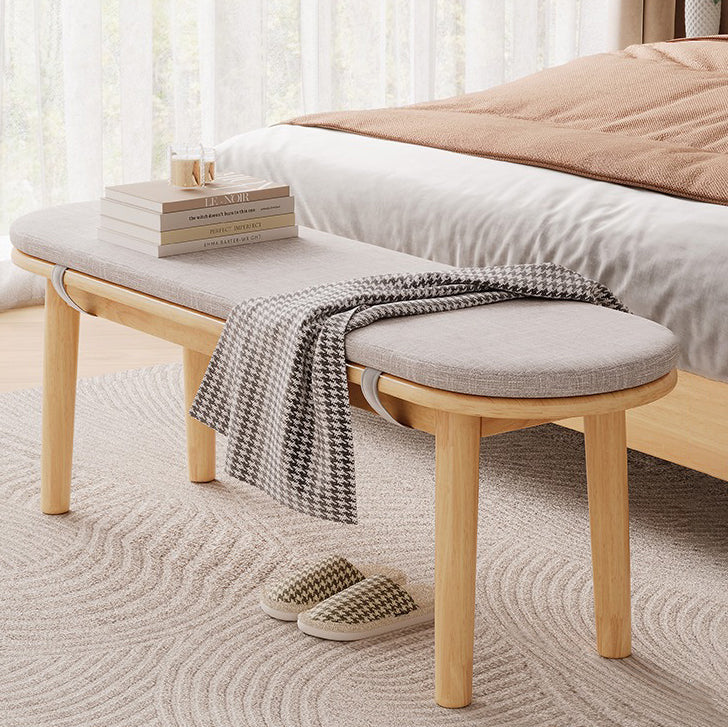 Contemporary Nordic Rubberwood Fabric Oval Bench With Cushion For Bedroom & Entryway