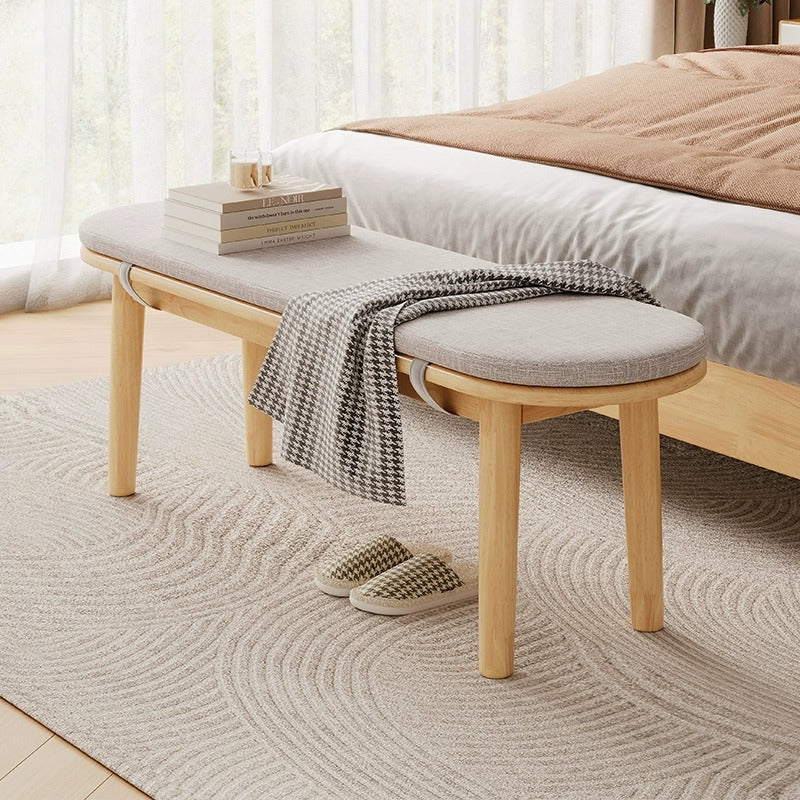 Contemporary Nordic Rubberwood Fabric Oval Bench With Cushion For Bedroom & Entryway