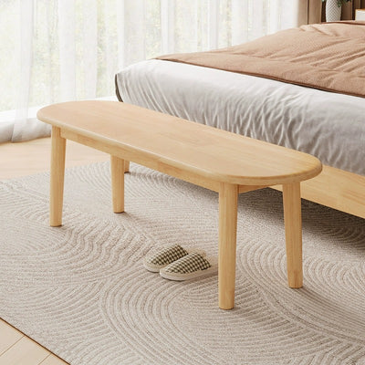 Contemporary Nordic Rubberwood Fabric Oval Bench With Cushion For Bedroom & Entryway