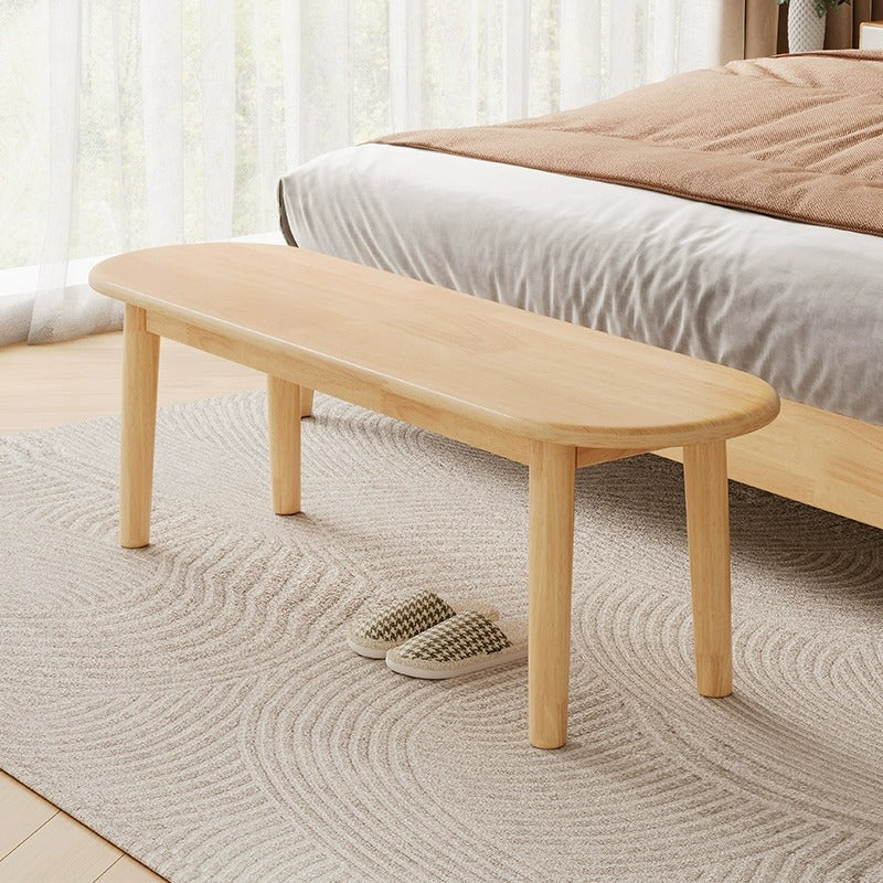 Contemporary Nordic Rubberwood Fabric Oval Bench With Cushion For Bedroom & Entryway
