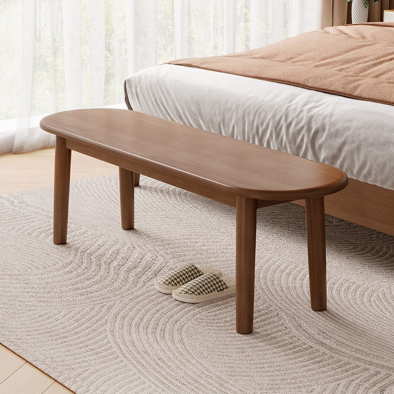 Contemporary Nordic Rubberwood Fabric Oval Bench With Cushion For Bedroom & Entryway