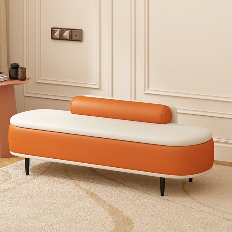 Contemporary Nordic Leather Wood Carbon Steel Oval Storage Bench With Backrest For Bedroom & Entryway