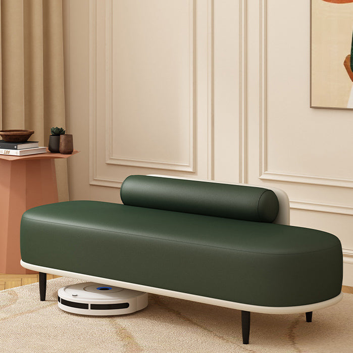 Contemporary Nordic Leather Wood Carbon Steel Oval Storage Bench With Backrest For Bedroom & Entryway
