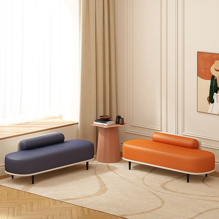 Contemporary Nordic Leather Wood Carbon Steel Oval Storage Bench With Backrest For Bedroom & Entryway