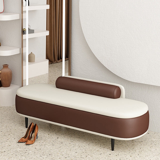 Contemporary Nordic Leather Wood Carbon Steel Oval Storage Bench With Backrest For Bedroom & Entryway