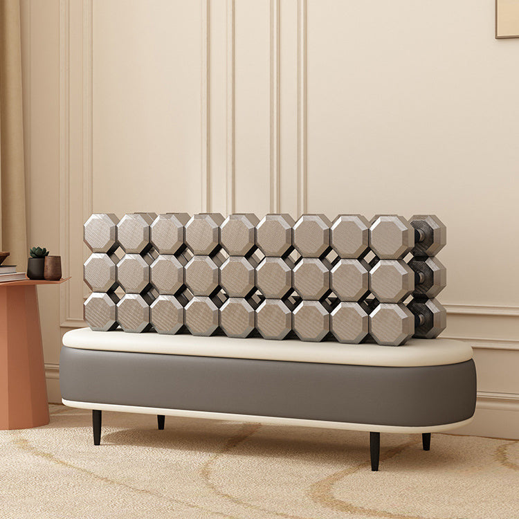Contemporary Nordic Leather Wood Carbon Steel Oval Storage Bench With Backrest For Bedroom & Entryway