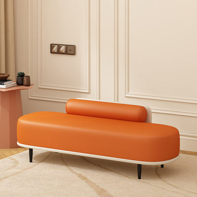 Contemporary Nordic Leather Wood Carbon Steel Oval Storage Bench With Backrest For Bedroom & Entryway