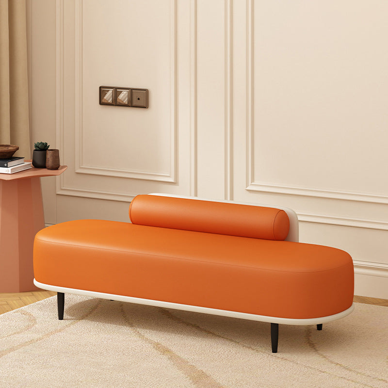 Contemporary Nordic Leather Wood Carbon Steel Oval Storage Bench With Backrest For Bedroom & Entryway