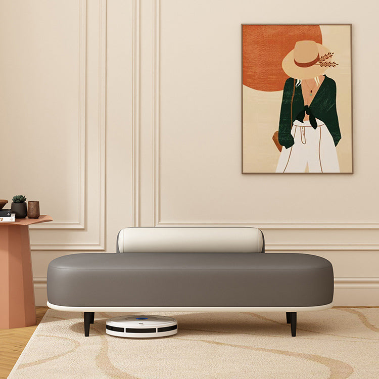 Contemporary Nordic Leather Wood Carbon Steel Oval Storage Bench With Backrest For Bedroom & Entryway