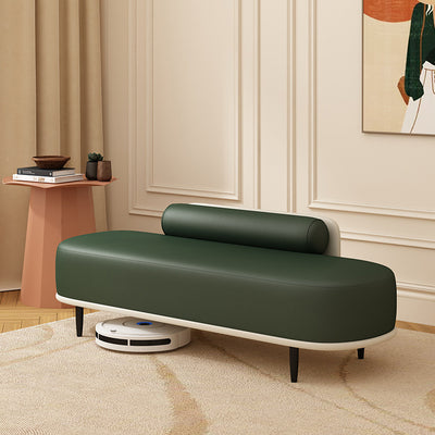 Contemporary Nordic Leather Wood Carbon Steel Oval Storage Bench With Backrest For Bedroom & Entryway