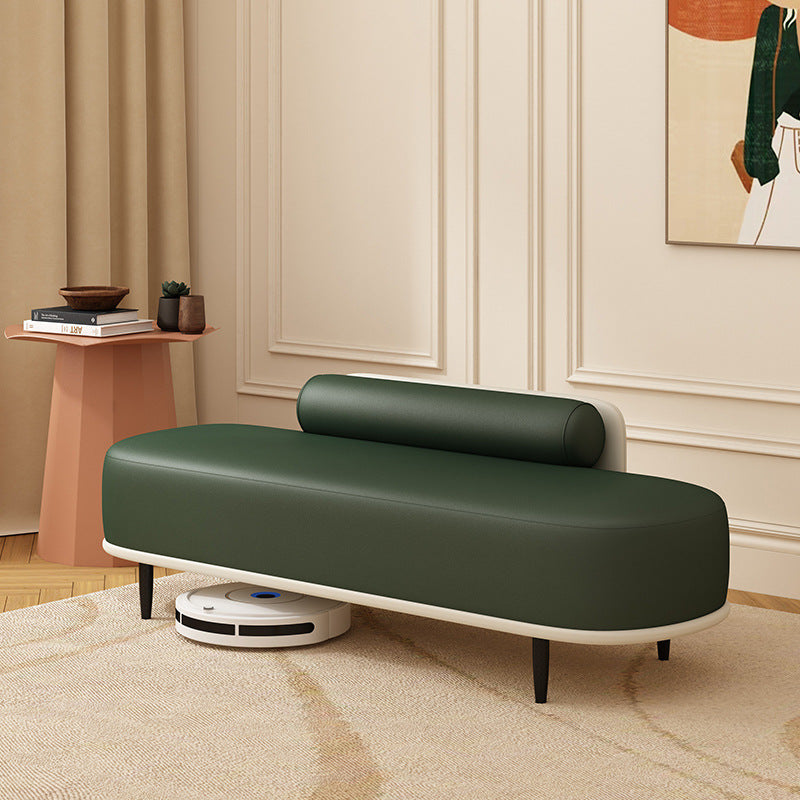 Contemporary Nordic Leather Wood Carbon Steel Oval Storage Bench With Backrest For Bedroom & Entryway