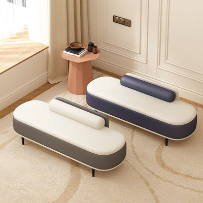 Contemporary Nordic Leather Wood Carbon Steel Oval Storage Bench With Backrest For Bedroom & Entryway