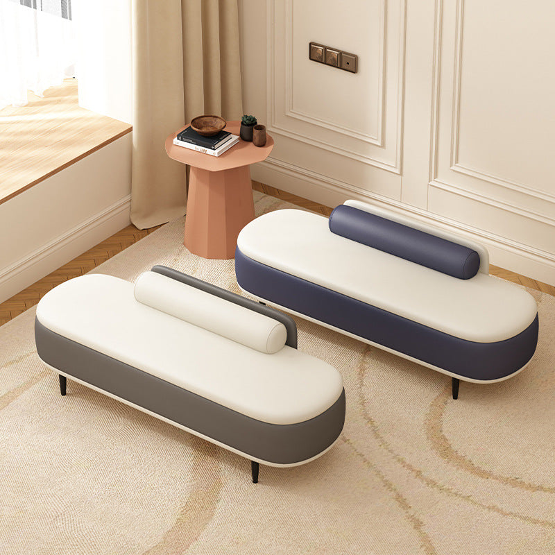 Contemporary Nordic Leather Wood Carbon Steel Oval Storage Bench With Backrest For Bedroom & Entryway