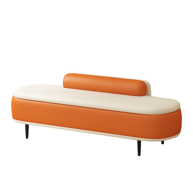 Contemporary Nordic Leather Wood Carbon Steel Oval Storage Bench With Backrest For Bedroom & Entryway