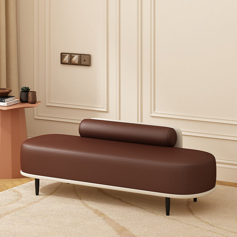 Contemporary Nordic Leather Wood Carbon Steel Oval Storage Bench With Backrest For Bedroom & Entryway