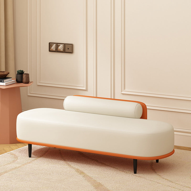 Contemporary Nordic Leather Wood Carbon Steel Oval Storage Bench With Backrest For Bedroom & Entryway