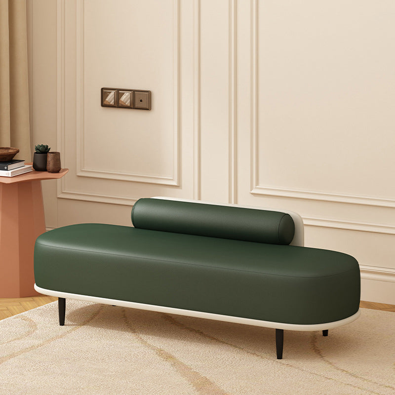 Contemporary Nordic Leather Wood Carbon Steel Oval Storage Bench With Backrest For Bedroom & Entryway