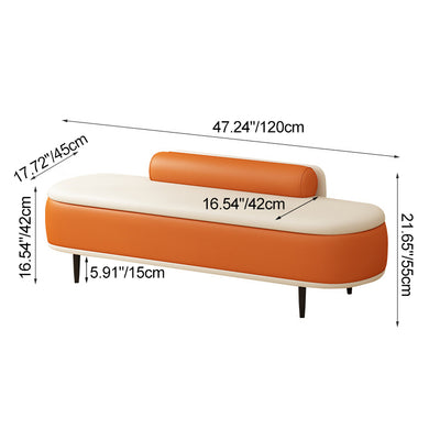Contemporary Nordic Leather Wood Carbon Steel Oval Storage Bench With Backrest For Bedroom & Entryway