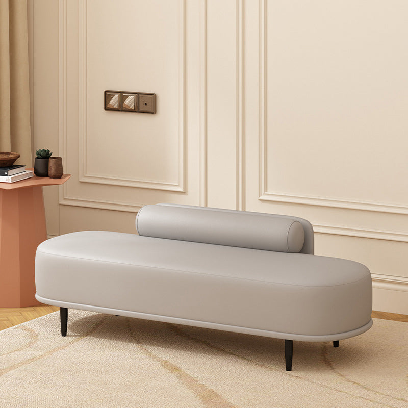 Contemporary Nordic Leather Wood Carbon Steel Oval Storage Bench With Backrest For Bedroom & Entryway