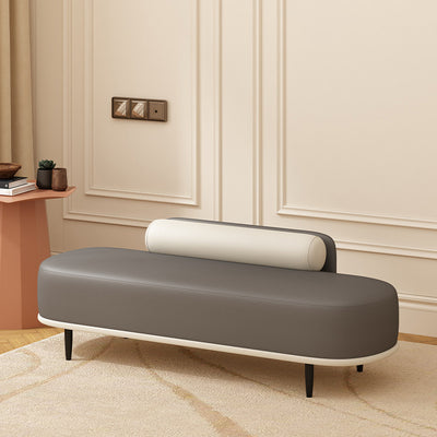 Contemporary Nordic Leather Wood Carbon Steel Oval Storage Bench With Backrest For Bedroom & Entryway