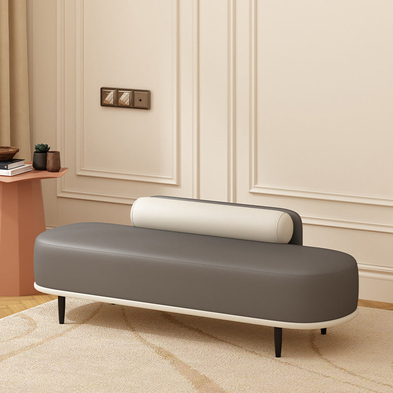 Contemporary Nordic Leather Wood Carbon Steel Oval Storage Bench With Backrest For Bedroom & Entryway