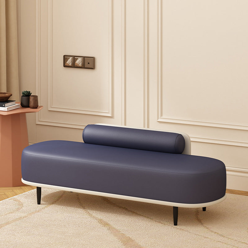 Contemporary Nordic Leather Wood Carbon Steel Oval Storage Bench With Backrest For Bedroom & Entryway