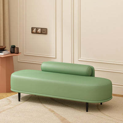 Contemporary Nordic Leather Wood Carbon Steel Oval Storage Bench With Backrest For Bedroom & Entryway