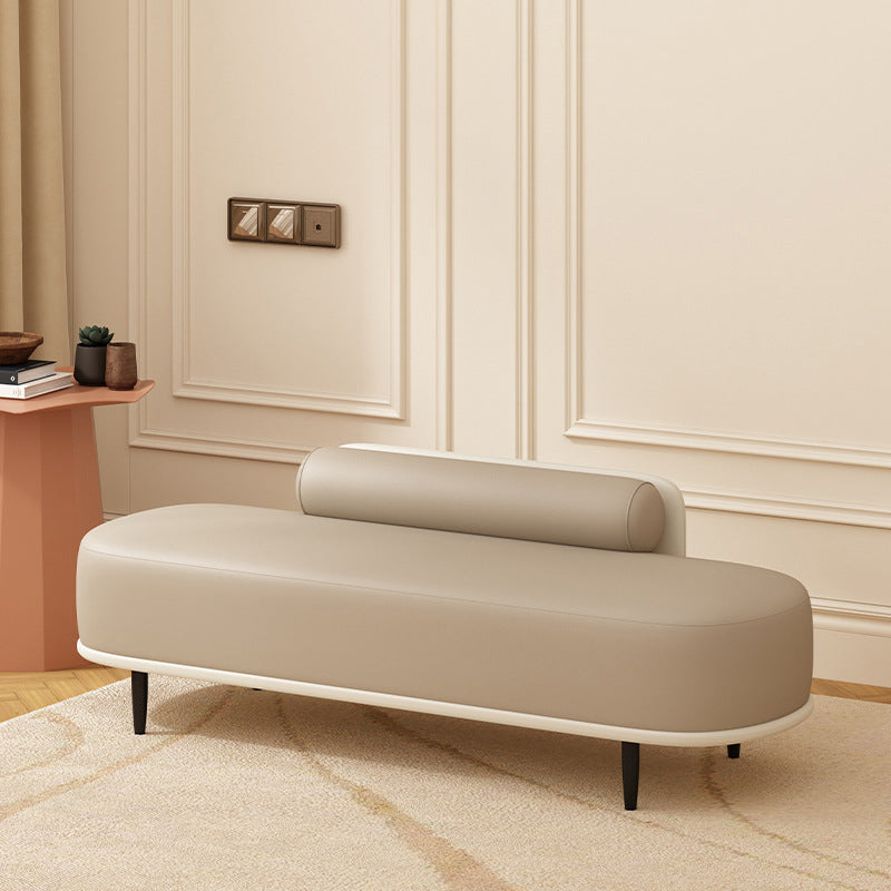 Contemporary Nordic Leather Wood Carbon Steel Oval Storage Bench With Backrest For Bedroom & Entryway