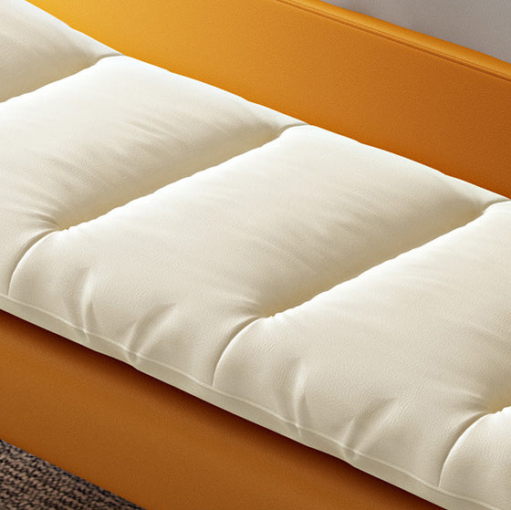 Modern Minimalist Nappa Leather Down Steel & Solid Wood Rectangular Bench For Bedroom & Entryway