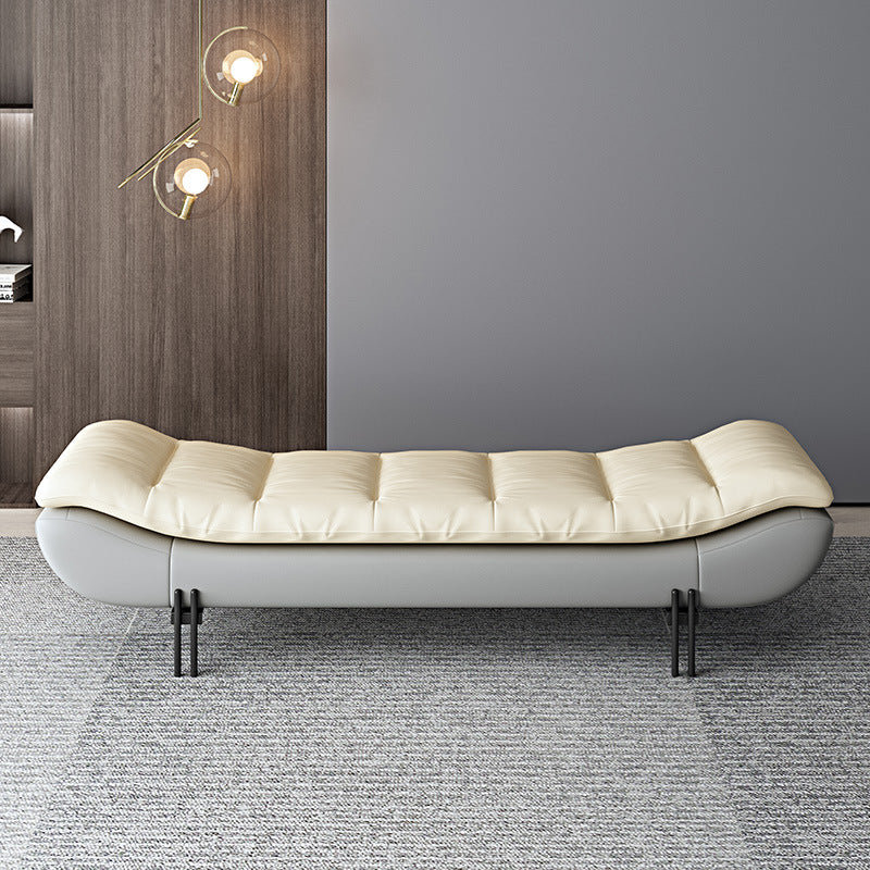 Modern Minimalist Nappa Leather Down Steel & Solid Wood Rectangular Bench For Bedroom & Entryway