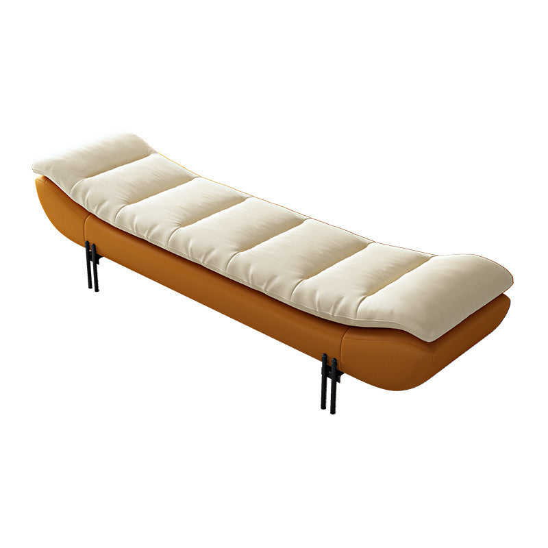 Modern Minimalist Nappa Leather Down Steel & Solid Wood Rectangular Bench For Bedroom & Entryway
