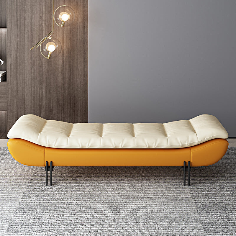 Modern Minimalist Nappa Leather Down Steel & Solid Wood Rectangular Bench For Bedroom & Entryway
