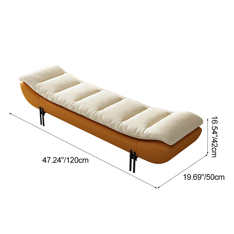 Modern Minimalist Nappa Leather Down Steel & Solid Wood Rectangular Bench For Bedroom & Entryway