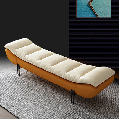 Modern Minimalist Nappa Leather Down Steel & Solid Wood Rectangular Bench For Bedroom & Entryway