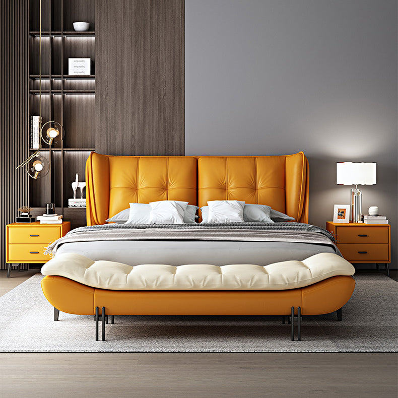 Modern Minimalist Nappa Leather Down Steel & Solid Wood Rectangular Bench For Bedroom & Entryway
