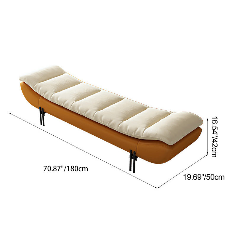 Modern Minimalist Nappa Leather Down Steel & Solid Wood Rectangular Bench For Bedroom & Entryway