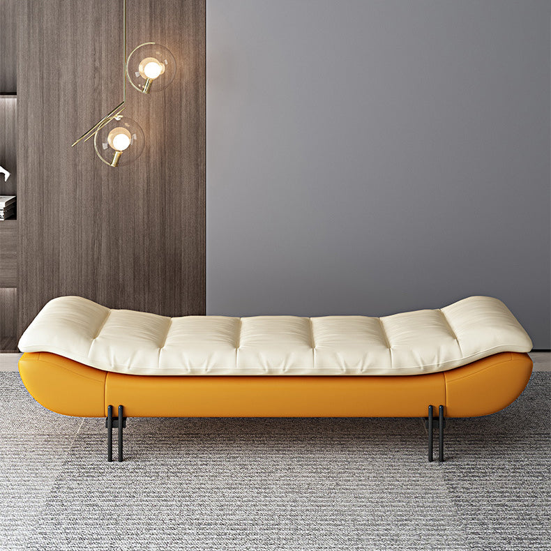 Modern Minimalist Nappa Leather Down Steel & Solid Wood Rectangular Bench For Bedroom & Entryway