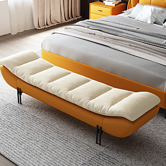 Modern Minimalist Nappa Leather Down Steel & Solid Wood Rectangular Bench For Bedroom & Entryway