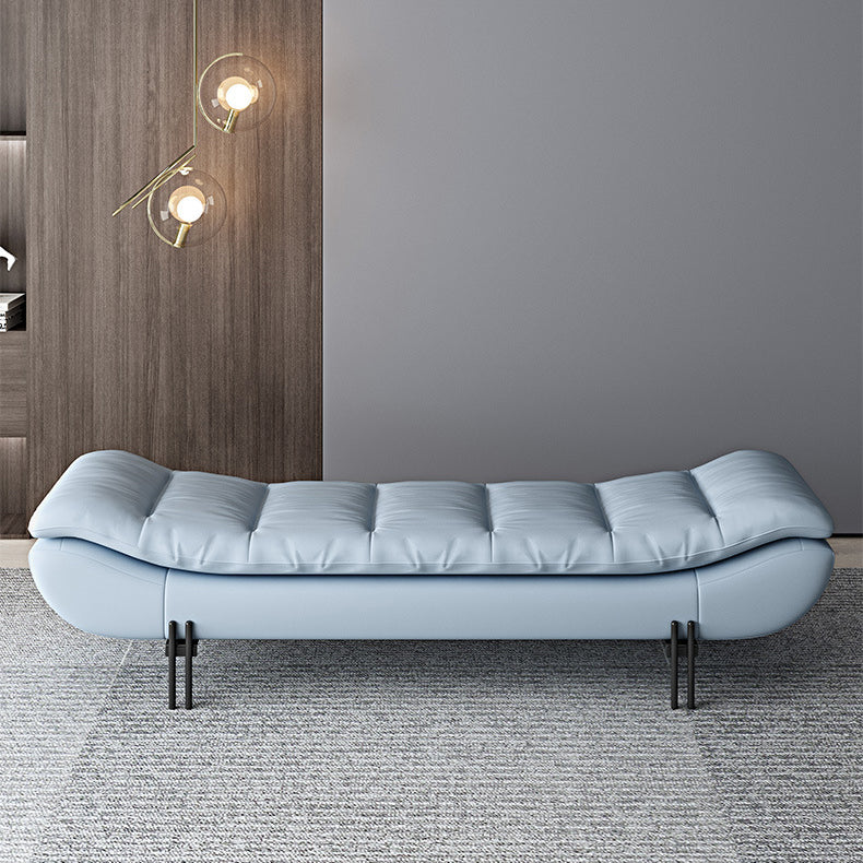 Modern Minimalist Nappa Leather Down Steel & Solid Wood Rectangular Bench For Bedroom & Entryway