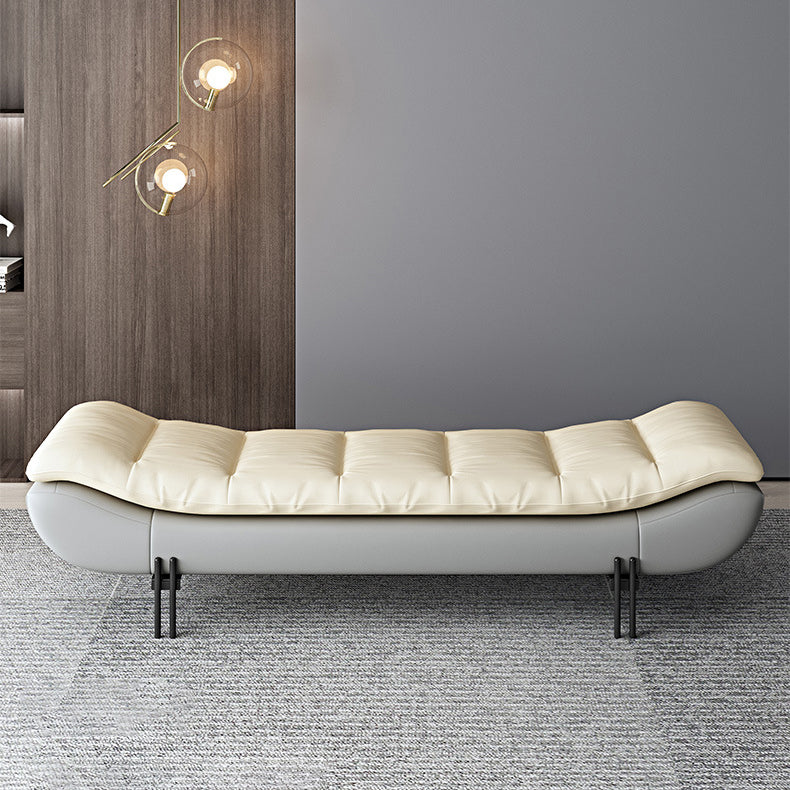 Modern Minimalist Nappa Leather Down Steel & Solid Wood Rectangular Bench For Bedroom & Entryway