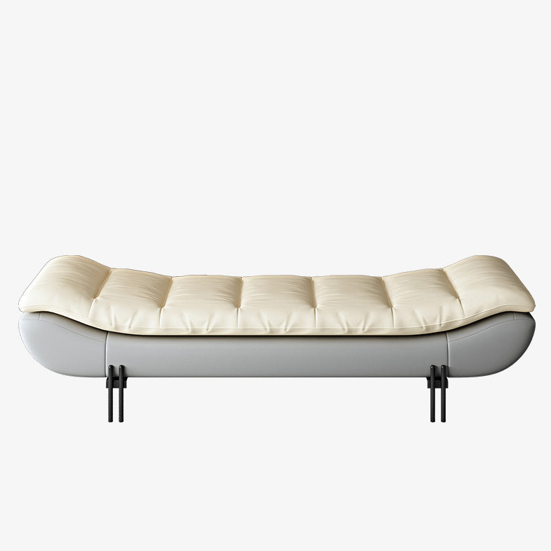 Modern Minimalist Nappa Leather Down Steel & Solid Wood Rectangular Bench For Bedroom & Entryway