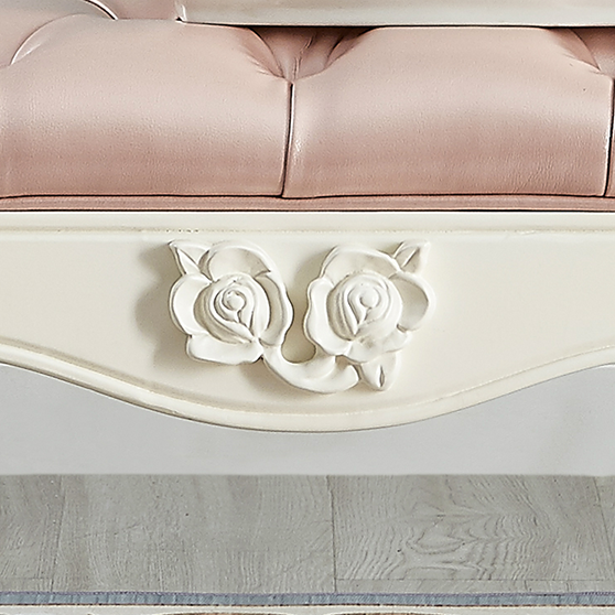 Traditional European Fabric Leather & Solid Wood Rectangular Shoe Bench With Armrests For Bedroom