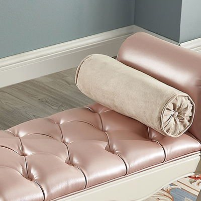 Traditional European Fabric Leather & Solid Wood Rectangular Shoe Bench With Armrests For Bedroom