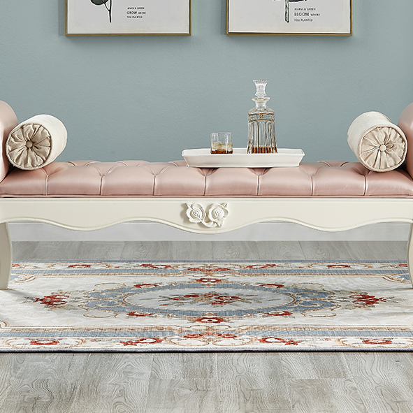 Traditional European Fabric Leather & Solid Wood Rectangular Shoe Bench With Armrests For Bedroom