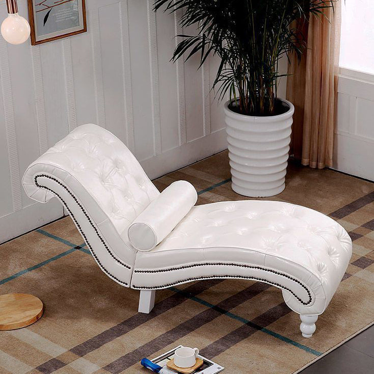 Chaise longue incurvée traditionnelle européenne en bois, velours et cuir avec dossier pour salon et chambre 