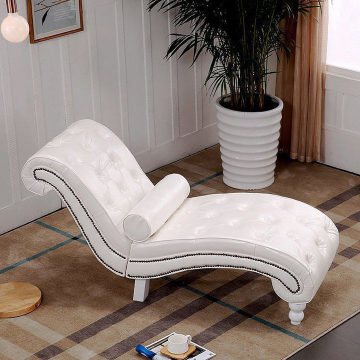Chaise longue incurvée traditionnelle européenne en bois, velours et cuir avec dossier pour salon et chambre 