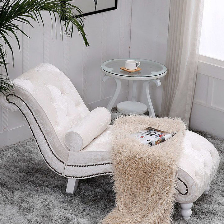 Chaise longue incurvée traditionnelle européenne en bois, velours et cuir avec dossier pour salon et chambre 
