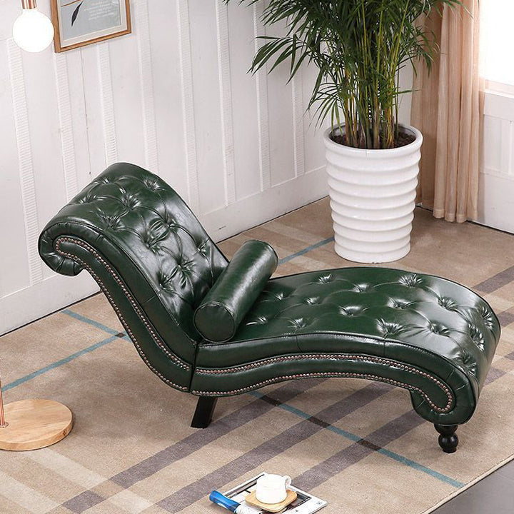 Chaise longue incurvée traditionnelle européenne en bois, velours et cuir avec dossier pour salon et chambre 