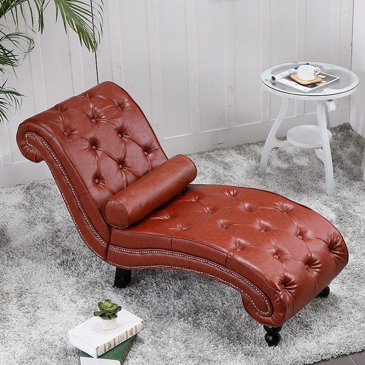 Chaise longue incurvée traditionnelle européenne en bois, velours et cuir avec dossier pour salon et chambre 