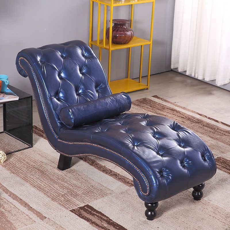 Chaise longue incurvée traditionnelle européenne en bois, velours et cuir avec dossier pour salon et chambre 